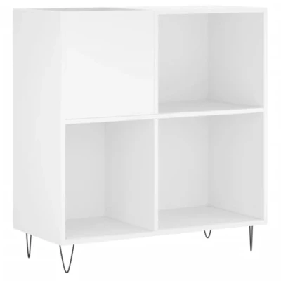 Image of vidaXL White Record Cabinet with Iron Feet Modern Engineered Wood LP Vinyl Storage Unit Ideal for Living Room, Lounge, Room