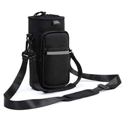 Image of Nuovoware Water Bottle Carrier Bag, 40 OZ Pouch Holder, Adjustable Shoulder Hand Strap 2 Pocket Sling Neoprene Sleeve Sports Accessories for Hiking Travelling Camping, Carbon Black