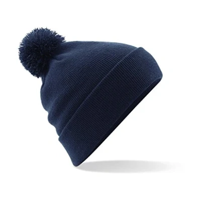 Image of Beechfield Original Pom Beanie Cuffed Design French Navy