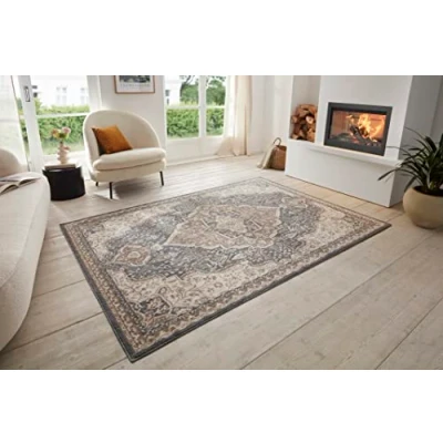 Image of Hanse Home Orken Oriental Rug Short Pile Vintage Living Room Soft Oeko Tex Runner for Bedroom, Dining Room, Hallway, Kitchen Black Brown, 120 x 170 cm