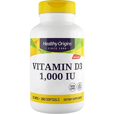 Image of Healthy Origins, Vitamin D3, 1,000 IU, 360 Softgels, Gluten Free, Soy Non GMO