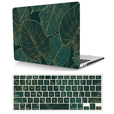 Image of Compatible with New MacBook Air 13 inch Case Retina Display &amp; Touch ID 2020 2019 2018 Release Model A1932 A2179 A2337 M1, Plastic Protective Hard Shell Cover Keyboard Cover, Green Leaves