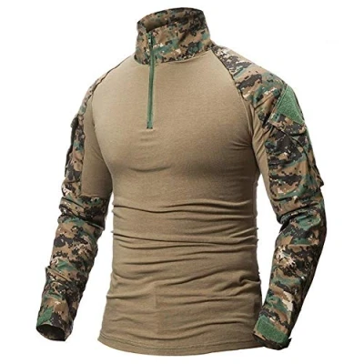 Image of Mens Long Sleeve Tactical Shirt Military Outdoor Combat with Zipper (Jungle Digital, UK M(fit Chest:36&quot; 39&quot;))