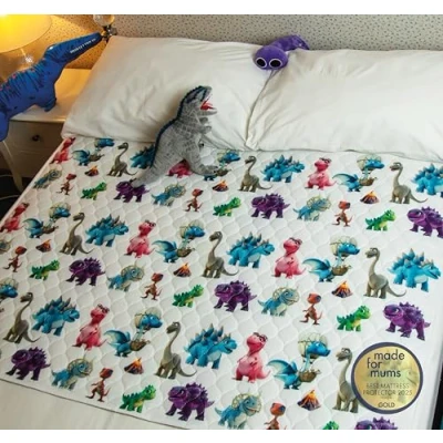 Image of Bedwetz Potty Training Bed Pads 100% Waterproof Mattress Protector Bedwetting Sheets, size fits Double Beds Non Slip Mat with Side Wing Tucks UK Brand Dinosaur