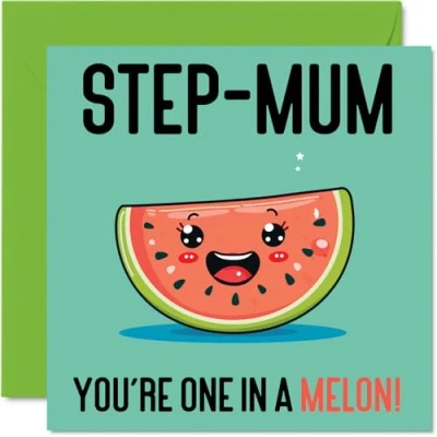Image of Birthday Cards for Step Mum One In A Melon Funny Happy Card from Son Daughter, Mothers Day Mother, 145mm x Joke Greeting Women Her