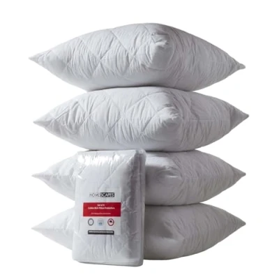Image of HOMESCAPES Set of 4 Euro 60 x cm Cotton Rich Quilted Pillow Protectors Oeko Tex Certified Hypoallergenic Continental European Size Covers with Diamond Quilting and Zip Closure