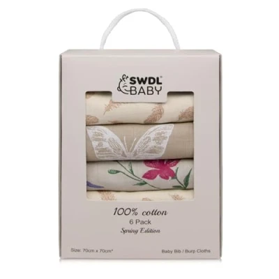Image of Large Baby Muslin Cloths 100% Cotton Squares (Pack of 6, 70 x cm) Soft, Absorbent &amp; Breathable Perfect as Bibs Burp Nude Edition