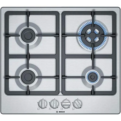 Image of Bosch Gas Hob, Series 4, 60 cm, Wok Burner, Biomethane Compatible, Steel, PGH6B5B90