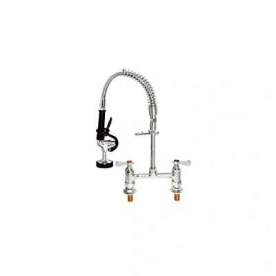 Image of Vogue Mini Pre Rinser Tap, Polished Stainless Steel, Twin Pedestal, 1/2 inch inlet 50 cm Flexible Hose has 90 Turn, 5 Litre/min, Min 1 bar / Max 16 bar, O/D Diameter Fitting (BODY) 29 mm, DL832