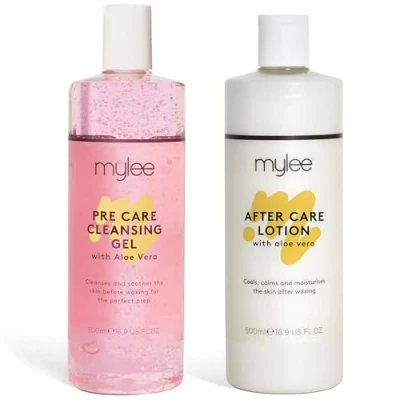 Image of Mylee Pre &amp; After Care Kit (2x500ml) Skin Cooler Cleansing Lotion Post Depilatory Soothing Moisturiser Calming Lotion, Enriched with Aloe Vera