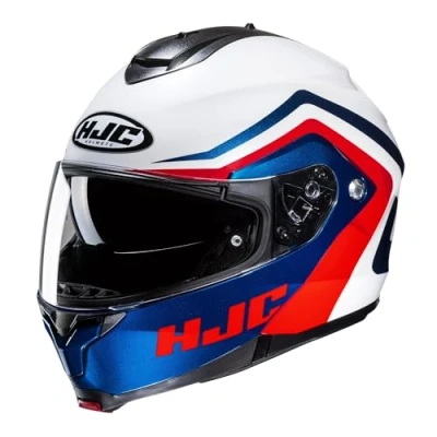 Image of HJC C91N Nepos Modular Motorcycle Helmet Flip Front Touring Motorbike Lid White/Blue/Red (XL)