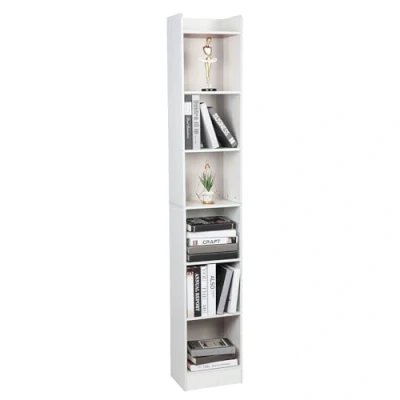 Image of PERZOE 70.9 Inch Tall Narrow Bookcase,Tall Bookcase,Storage Shelves,Floor Standing Storage Cabinet, Corner Bookshelf with Storage, 6 Tier Cube Display Shelves for Home Office White