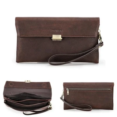 Image of Contacts Mens Clutch Bag Soft Genuine Leather Zipper Long Wallet Business Anti Theft Large Handbag Hold Phone Crad Organizer Travel with Mortise Lock