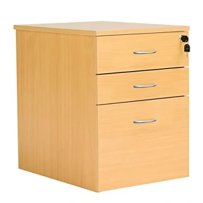 Image of Heavy Duty 3 Drawer (1 for Filing) Mobile Pedestal Filing Cabinet, File Office Cabinet with Anti Tilt Mechanism &amp; Lockable Storage, 5 Year Wty, Oak