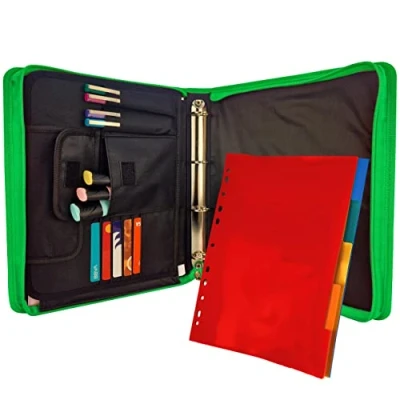 Image of Raylu Paper A4 Document Holder with Rings and Zipper Closure, Notebook Organizer Colour Dividers for Conferences, Travel Studies (Green)