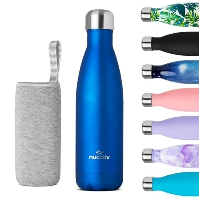 Image of Nuactiv Stainless Steel Insulated Water Bottle, Vacuum Flask BPA Free, 12hrs Hot &amp; 24hrs Cold Drinks, Thermal Metal Sports Bottles 500ml, Leakproof Double Wall Drinking for Kids, Gym, Running, Travel