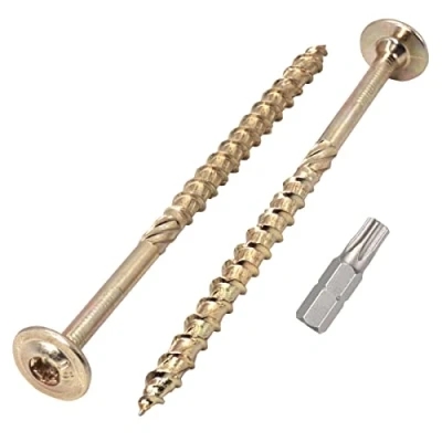 Image of (Pack of 10 pcs) Galvanized Steel 8.0 x 140 mm Yellow Wood Screws, Torx Head, Wafer Timber Partially Threaded (10, mm)