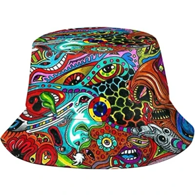Image of QQIAEJIA Trippy Psychedelic Bucket Hat Colorful Summer Travel Sun Unisex Beach Fisherman Hats