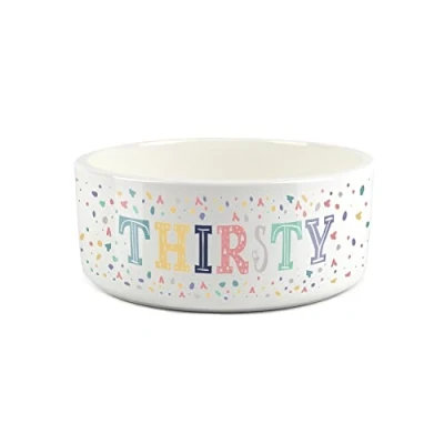 Image of Thirsty Dog Large Pet Food Bowl Multicolour Speckles Ceramic White Drinks Water Dish For Dogs
