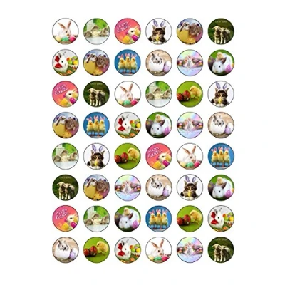 Image of 48 Cute Animal Easter Themed Round Edible Wafer Paper Cake Toppers Decorations