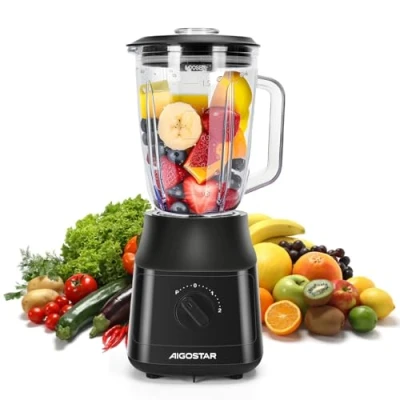 Image of Aigostar 1.5L Blender Smoothie Maker 800W Glass Jug Mixer with Titanium Plated Blades 2 Speeds and Pulse Ice Crushing for Shakes Smoothies, BPA Free Swift 03NSF