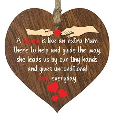 Image of Stuff4 Dark Wooden Heart Sign Plaque A Nanny Is Like An Extra Mum Hanging Wood Signs Plaques, Best Gifts From Grand Daughter, Presents For Nanny, Gift Gifts,