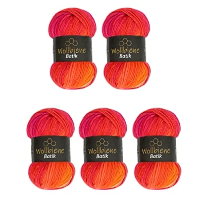 Image of 5 x 100 g Wool Bee Batik 500 with Colour Gradient Multicoloured Knitting Crochet (1410 Red Orange)