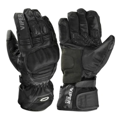 Image of ViPER Axis 8 Motorcycle Gloves For Men and Women Full Finger Premium Leather Motorbike Waterproof Glove With CE Hand Armour Protection Sports Road Racing &amp; Riding (Black,M)