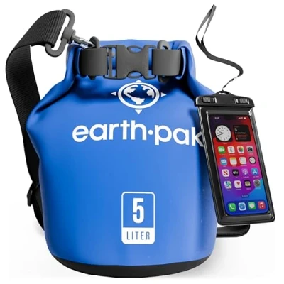 Image of Earth Pak Waterproof Dry Bag Roll Top Compression Sack Keeps Gear for Kayaking, Beach, Rafting, Boating, Hiking, Camping and Fishing with Phone Case
