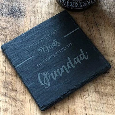 Image of ukgiftstoreonline Best Dads Get Promoted To Grandad Slate Coaster Gift