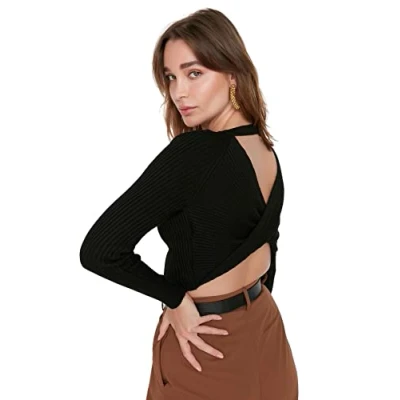 Image of Trendyol Women Regular Basic Standing Collar Knitwear Sweater Schwarz