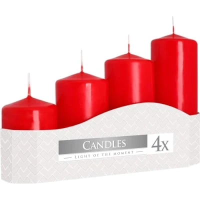 Image of Advent Pillar Candles, Pack of 4, Diameter 5.0 cm x 7/9/11/13 (Red)