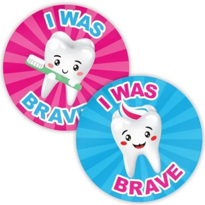 Image of Stone Melon School Reward Stickers 144 I was Brave Dentist Bravery Teeth Brushing 30mm Round Awards Nursery Teachers Parents Children Kids