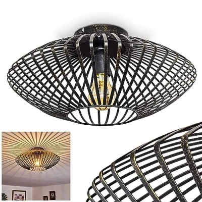 Image of Ceiling Light Wemude, Metal lamp in Black/Gold, 1 Flame, x E27 socket, Modern Retro/Vintage Design with Lattice and Effect on The Ceiling,Without Bulb