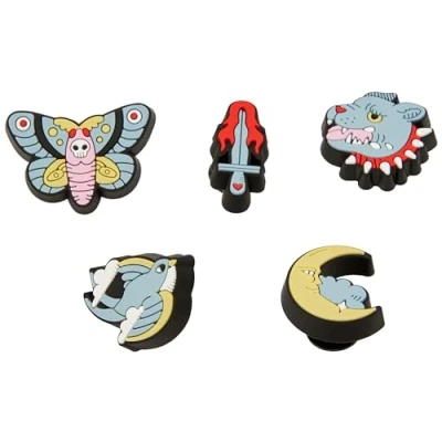 Image of Crocs Unisex&#039;s Tattooed Retro 5 Pack Shoe Charms, One Size