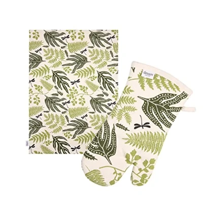 Image of Dexam Organic Cotton Tea Towel &amp; Oven Gauntlet Set Fern