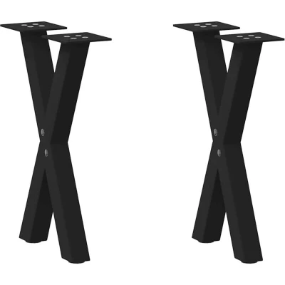 Image of vidaXL Coffee table legs shape X 2pcs black steel 38x(42 43) cm