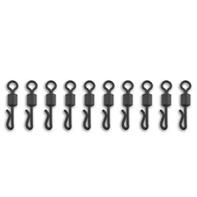 Image of Bank Tackle Quick Change Rig Swivels Sizes 8, 11 and 16 Carp Fishing Terminal Black (x 10 Pack, Size 8 Standard)