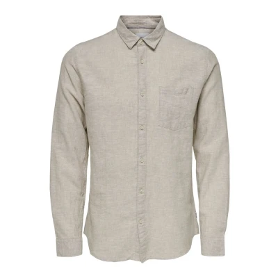 Image of Only &amp; Sons Men&#039;s Onscaiden Ls Solid Linen Shirt Noos, Chinchilla, X Large