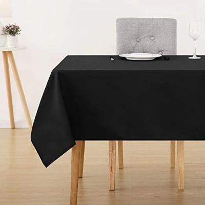 Image of Deconovo Home Decorative Oxford Wipeable Tablecloth Rectangle Water Resistant for Painting Table 130x280cm(51x110in) Black