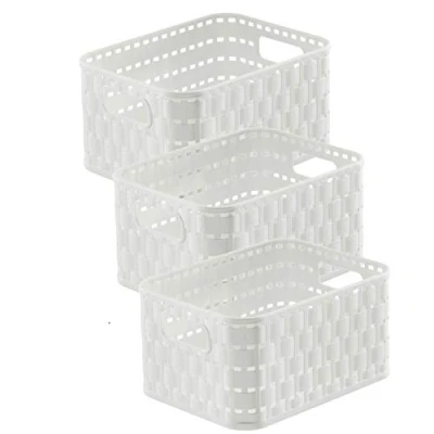 Image of Rotho Country Set of 3 Storage Baskets 2 Litre, Plastic (PP) BPA free, White, x A6/2 Litre (18.3 13.7 9.8 cm)
