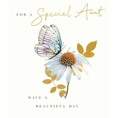 Image of Paperlink Aunt Female Birthday Card for Women Butterfly and Daisy Design With Gold Foil Eco Friendly Recyclable