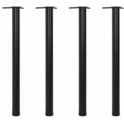 Image of vidaXL Black Height Adjustable Table Legs, Iron Construction, Screw Feet, Easy Assembly, Sturdy, Stable, Suitable for Worktops/Desks/Tables/Breakfast Bars Set of 4