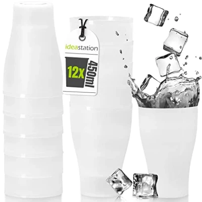 Image of idea station Plastic Cups 12 x 450 ml Transparent Cocktail Glasses Reusable Party for Hot and Cold Drinks Perfect Birthday Parties, Outdoor Camping Kitchen