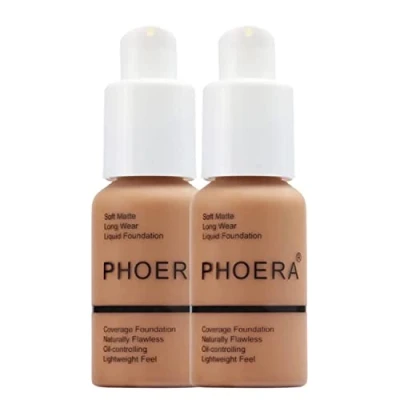 Image of Glamza Phoera Foundation Full Coverage Makeup Set 24hr Long Lasting Oil Control Soft Smooth Matte Flawless Concealer Cream Inc x2 30ml &amp; Silicone Blender Sponge (107 Honey)