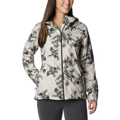Image of Columbia Women&#039;s Inner Limits Jacket, Waterproof Rain Dark Stone Pinecones Print, Size XS