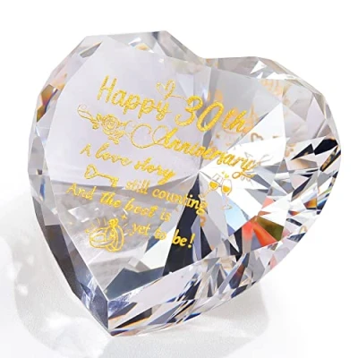 Image of 30th Wedding Anniversary Heart Gifts for Wife Couple, Crystal Romantic Diamond Keepsake Etched Happy 30 Years of Marriage Unique Presents Her Him Home Ornament