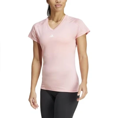 Image of adidas Performance Aeroready Train Essentials Minimal Branding Vneck Sports Tshirt, Women&#039;s, Size: XS, Semi pink spark