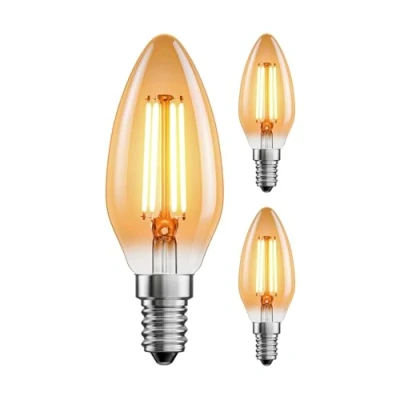 Image of ledscom.de 3 Pieces E14 LED Bulb, Candle, Extra Warm White (2500 K), 4.1 W, 458lm, Gold Coloured