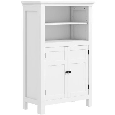 Image of HOMCOM Modern Bathroom Storage Cabinet, Freestanding Cabinet with Open Shelves, a Cupboard Doors and Adjustable White